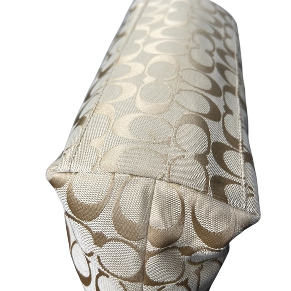 Coach Bleecker Tan beige C Signature Jacquard w/Pink Floral Handbag Tote Bag - Picture 5 of 13